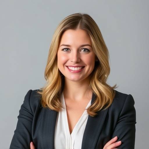 Successful student testimonial: Emily Carter posing confidently as a Data Analyst.